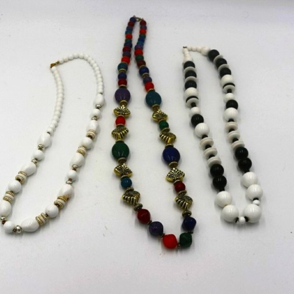 Lot of 3 Chunky Beaded Necklaces Mixed Vintage & Handmade Styles
